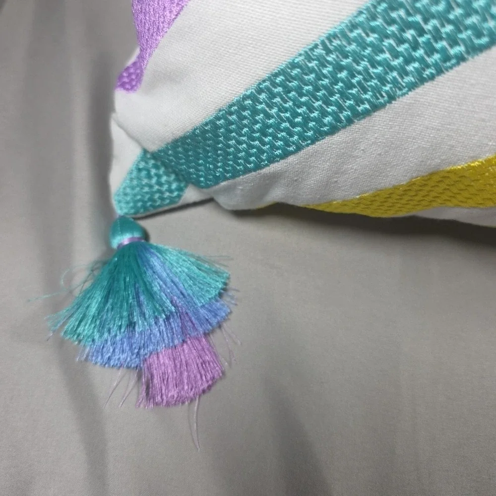 H For Happy Multicolor Kids‎ Decorative Accent Pillow With Tassels 20X14in